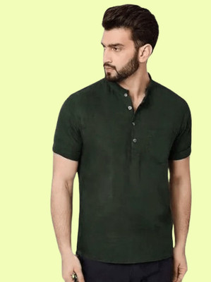 Super Westron Men Solid Straight Kurta(Dark Green)