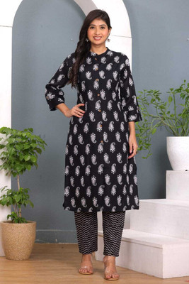 Deeda Women Paisley Gown Kurta(Black)