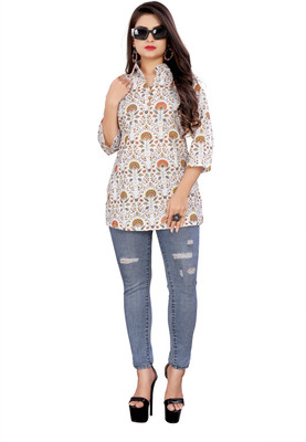 SHREE SHUBH ENTERPRISE Formal Floral Print, Printed Women White, Green, Grey Top