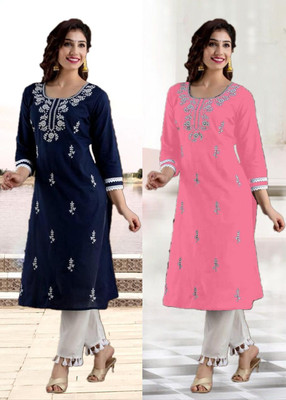 SISTO Women Embroidered Straight Kurta(Multicolor)