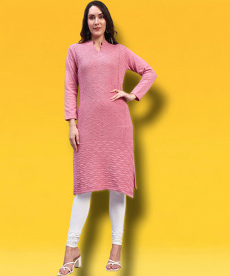 HEMLOCK Women Self Design Straight Kurta(Pink)