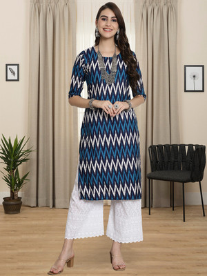1 Stop Fashion Women Printed A-line Kurta(Blue)