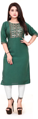 HARISH TEXTILE Women Embroidered A-line Kurta(Green)