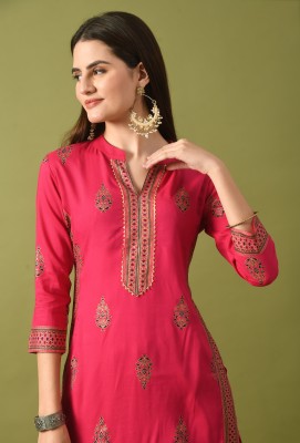 Annsh Apparel Women Printed Straight Kurta(Pink)