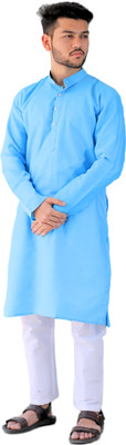 YOUTH ROBE Men Solid A-line Kurta(Light Blue)