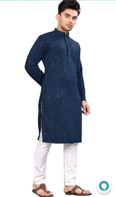 SHWENILA Men Embellished A-line Kurta(Blue)