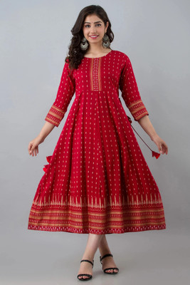 KRISHA CREATION Women Printed Anarkali Kurta(Maroon)