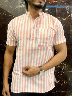 LineaWear Men Embroidered Straight Kurta(Orange, White)