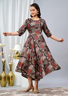 Tejal Textile Women Embroidered Anarkali Kurta(Brown)