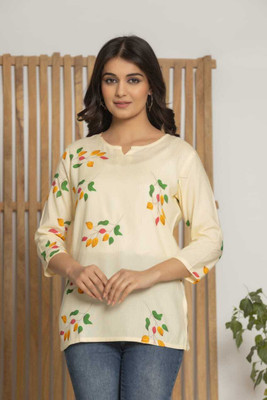 Radhika Creation Women Floral Print A-line Kurta(Yellow)