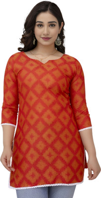 Khwaish Women Printed Anarkali Kurta(Red, Orange)