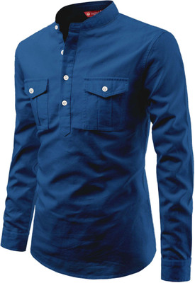 Yugnik Men Solid A-line Kurta(Blue)