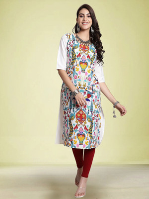 Moda Rapido Women Geometric Print Straight Kurta(Black)