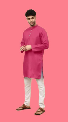 VINAARI Men Solid A-line Kurta(Pink)