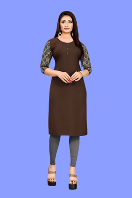Coft Women Printed Straight Kurta(Brown)