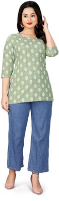 HouseOfCommon Women Printed Straight Kurta(Green)