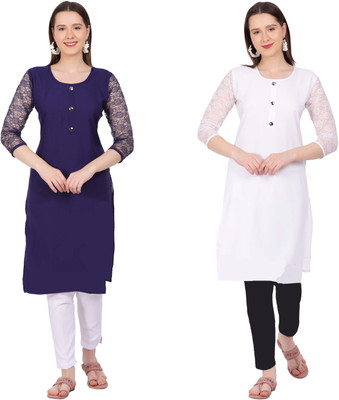 Good Straders Women Solid A-line Kurta(Blue, White)