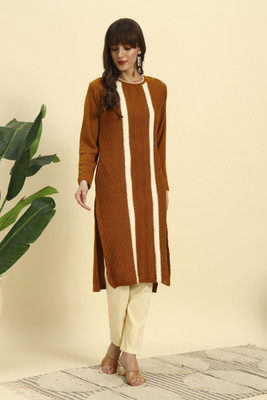 KILVESTED Women Self Design Straight Kurta(Brown)