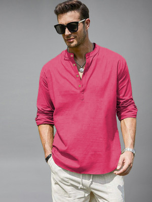 Yugnik Men Solid Straight Kurta(Pink)
