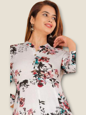KurtisHouse Women Printed Straight Kurta(White)