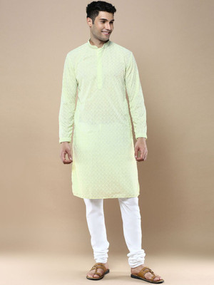 ANOUK Men Woven Design Straight Kurta(Green)
