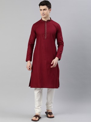 Manthan Men Self Design Straight Kurta(Maroon)