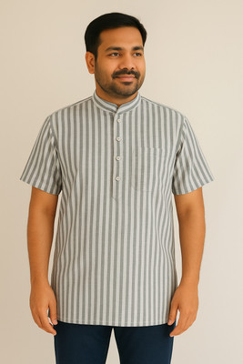 Keshar Men Striped, Self Design Straight Kurta(Multicolor, Black, White, Grey)