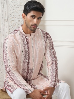 ANOUK Men Embroidered Straight Kurta(Pink)