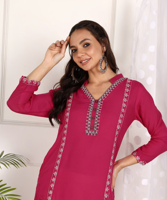 DESIRABASIX Women Embroidered A-line Kurta(Multicolor)