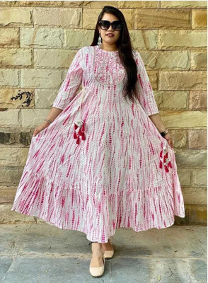 B.Tech Women Printed Anarkali Kurta(White)