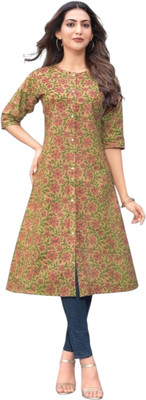 ABHI FAB Women Printed Straight Kurta(Beige)