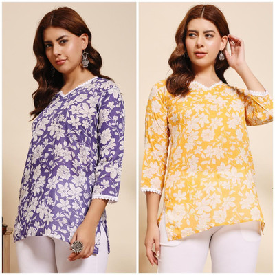 ATTIREGURU Women Floral Print, Embellished Straight Kurta(Multicolor)