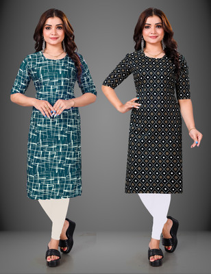 RANGRASIYA CORPORATION Women Printed Straight Kurta(Black)