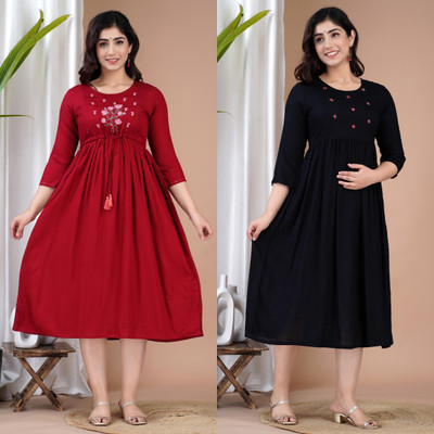 TRY ME Women Embroidered Anarkali Kurta(Red)