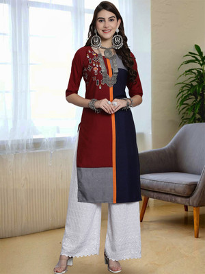 Moda Rapido Women Printed A-line Kurta(Maroon)