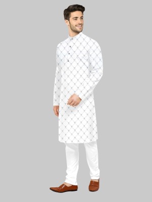 DHASU TRENDZ Men Printed Straight Kurta(White)