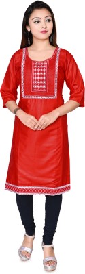 haji taj Women Embroidered Ethnic Dress Kurta(Red)