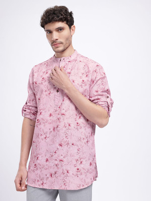Anouk Rustic Men Printed Straight Kurta(Pink)