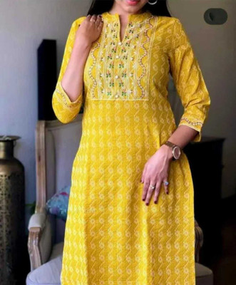 Arsh collection Women Striped A-line Kurta(Yellow)