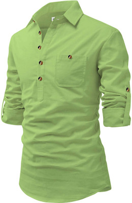 CROWNTAIL Men Solid A-line Kurta(Light Green)