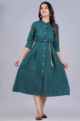 Dizon Women Solid Flared Kurta(Dark Green)