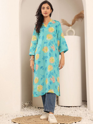 Varanga Women Printed Straight Kurta(Blue)