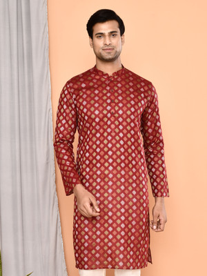 Maahi Fabs Men Printed Straight Kurta(Maroon)