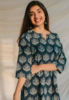 SORAIYA Women Printed Straight Kurta(Green)