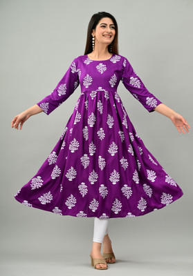 MAANARMADA Women Printed Anarkali Kurta(Purple)