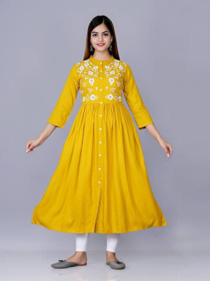 Y&O Women Printed A-line Kurta(Yellow)