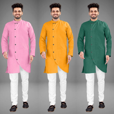 DIAMOND CLUSTER Men Solid Trail Cut Kurta(Multicolor)