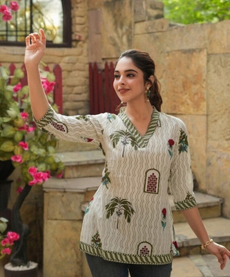 Zyla Women Printed Straight Kurta(White)