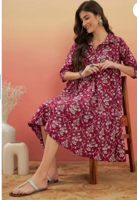 RILAKE Women Printed Anarkali Kurta(Maroon)