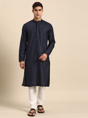 Rajubhai Hargovindas Men Embroidered Straight Kurta(Dark Blue)